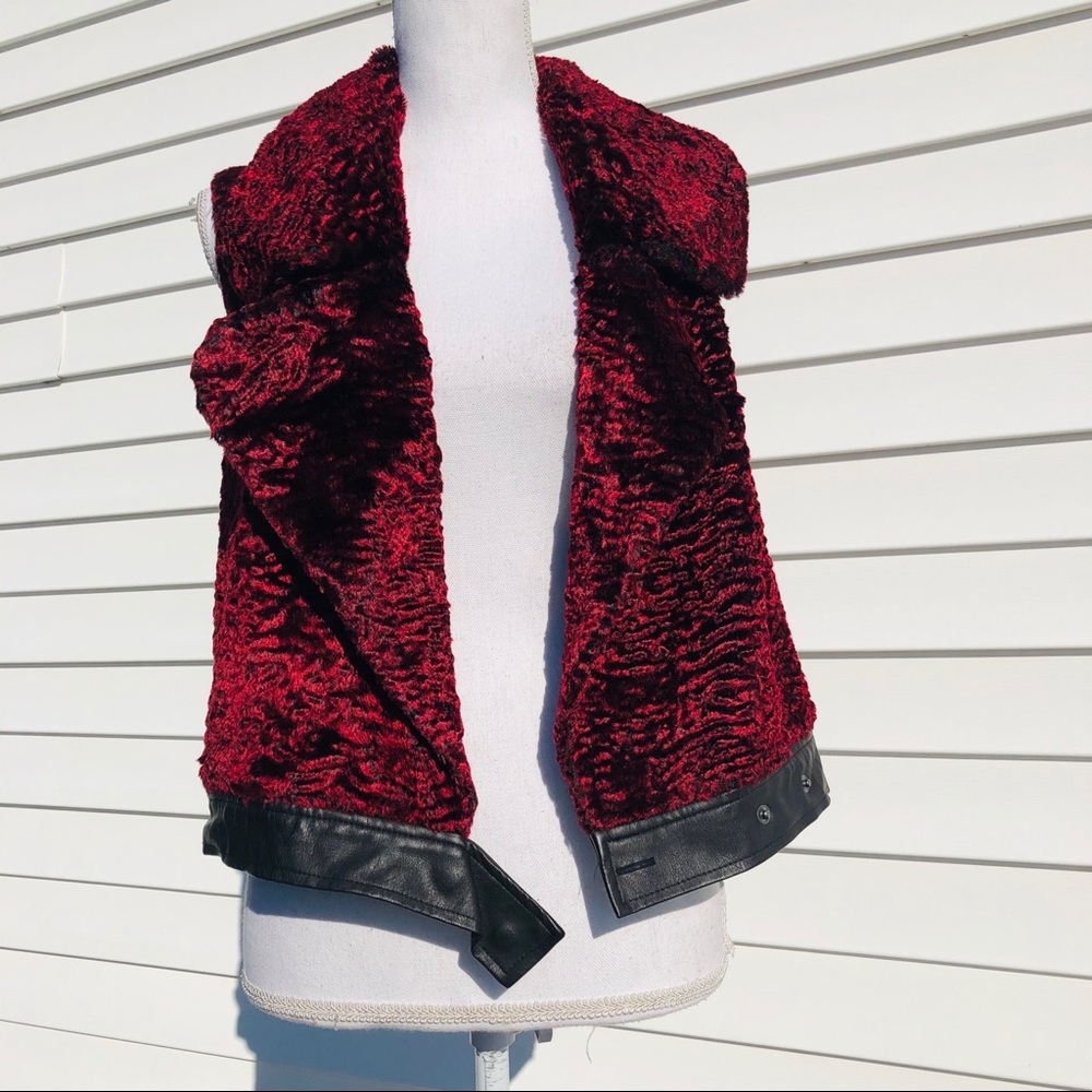 Faux fur faux leather trimmed vest